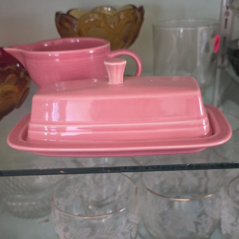 Fiestaware Pink Ceramic Butter Dish with Lid